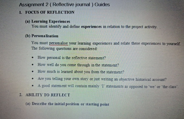 Assignment 2 ( Reflective journal ) Guides Title