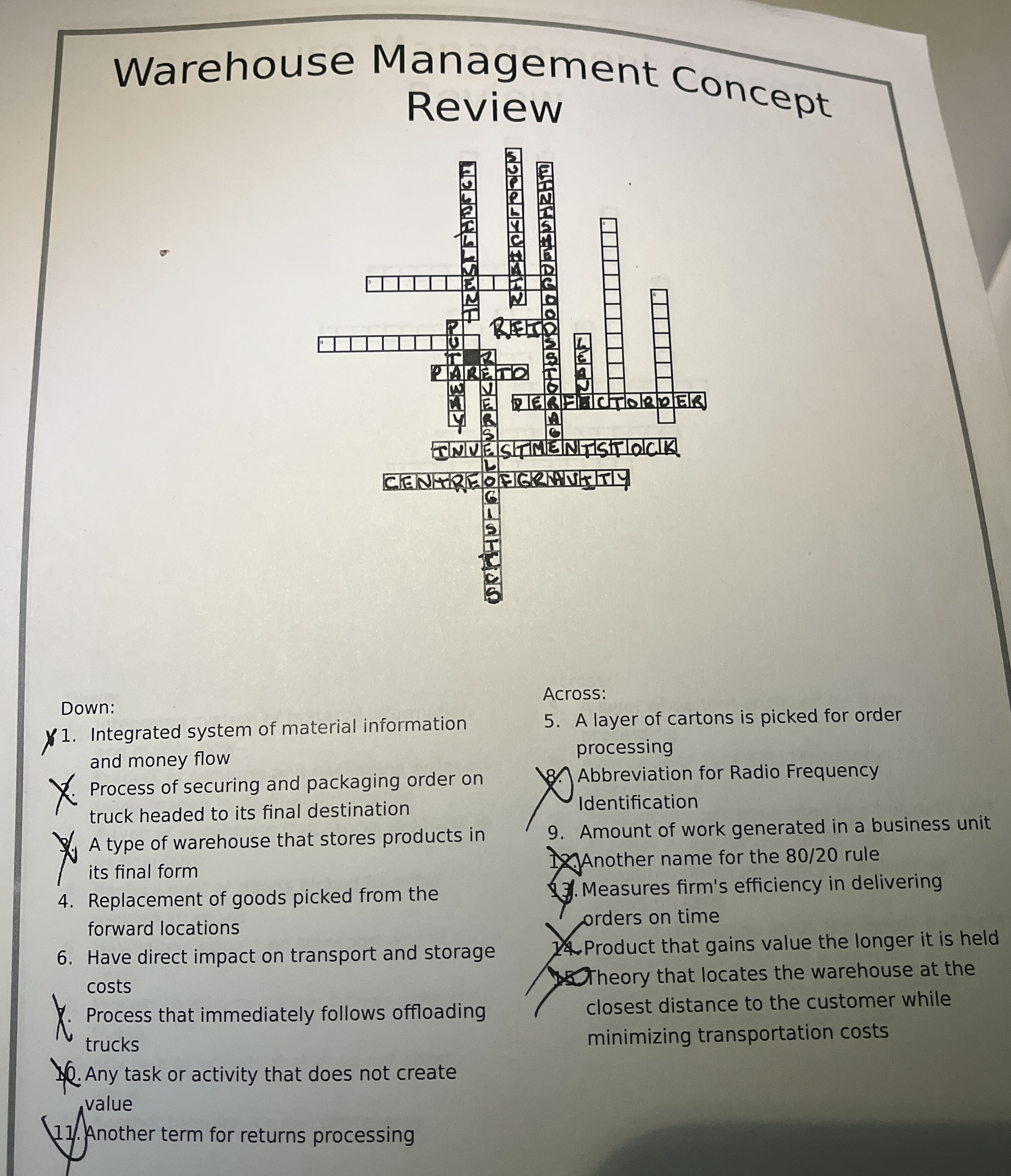 Warehouse Management Concept Review Down: X 1 .