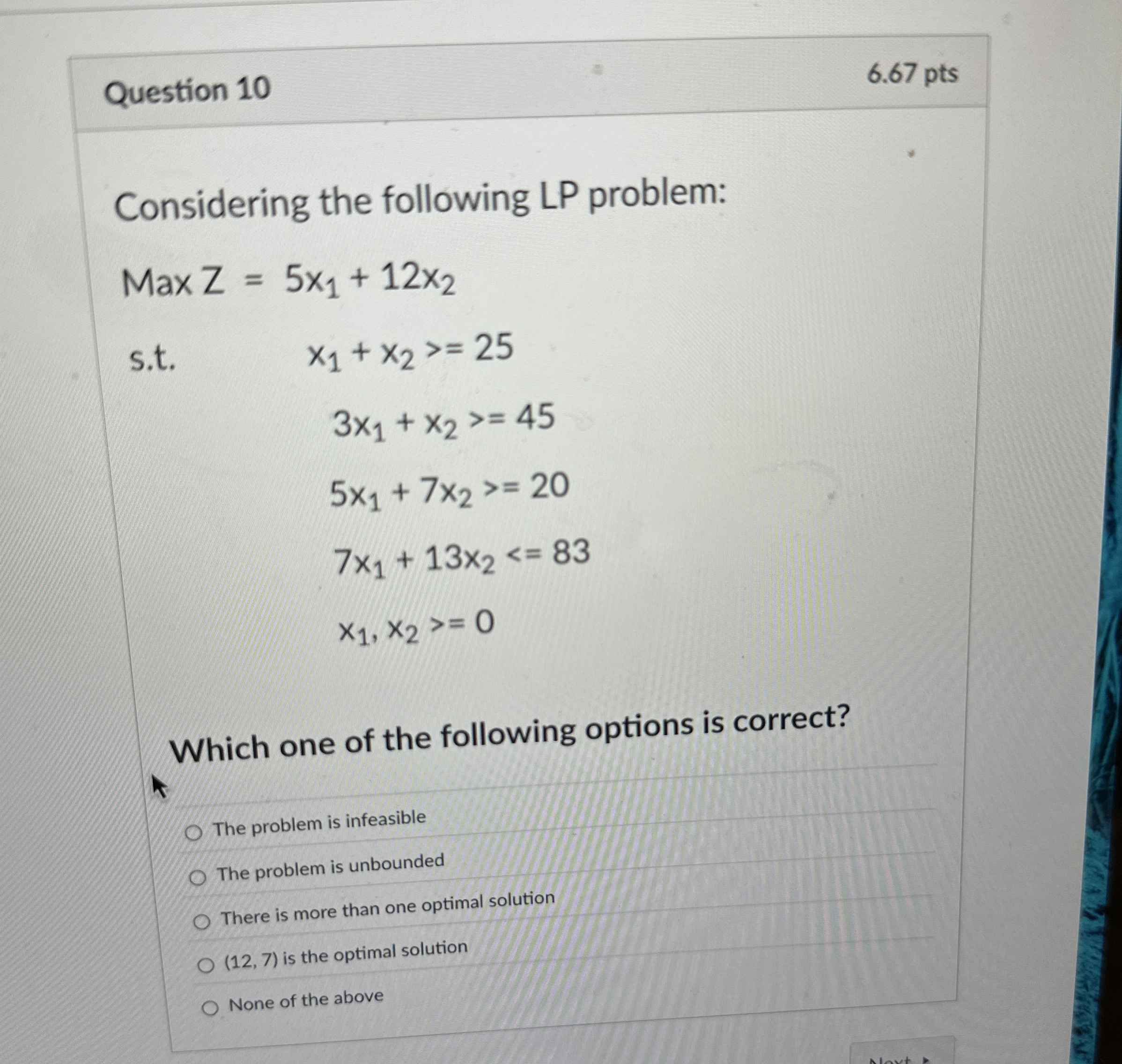 Question 1 0 6 . 6 7 pts Considering the