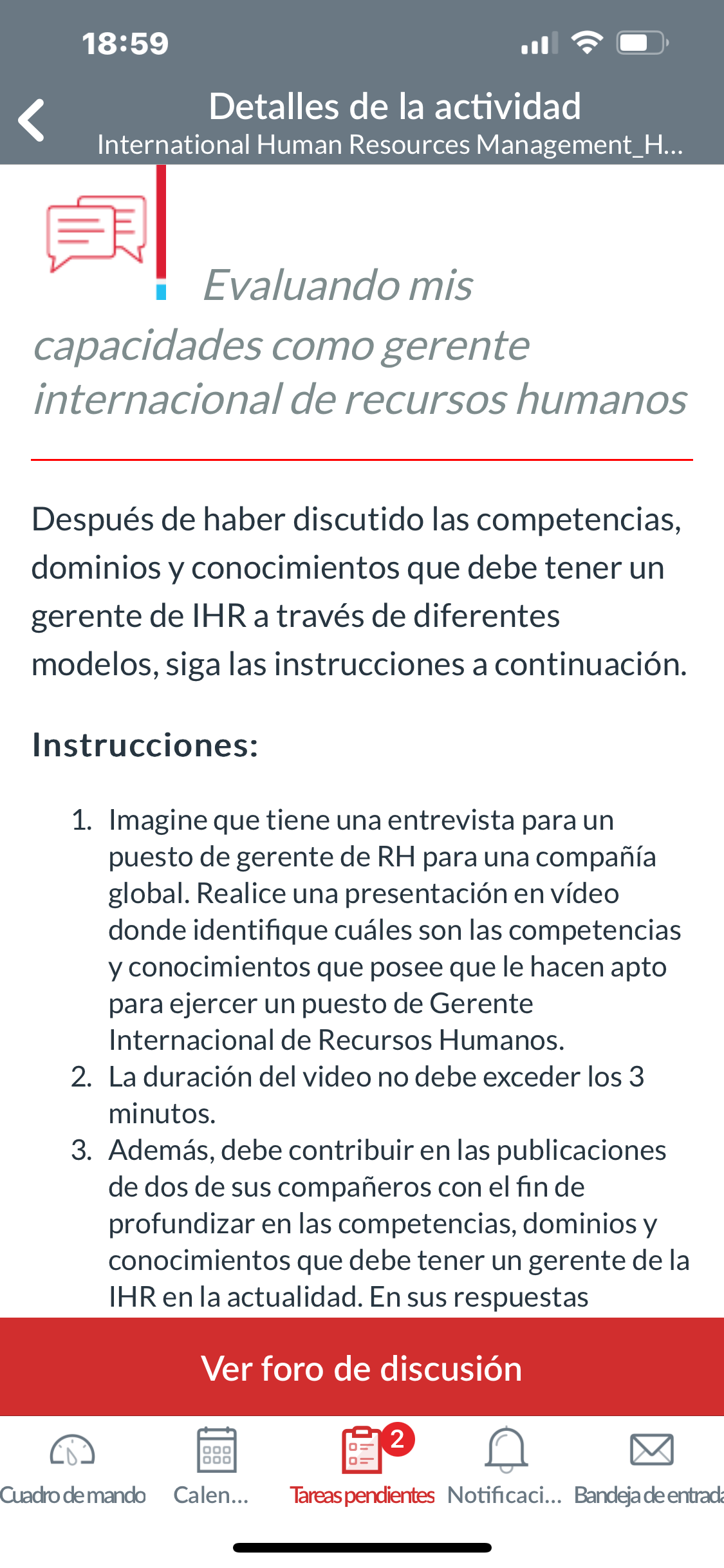 1 8 : 5 9 Detalles de la actividad International