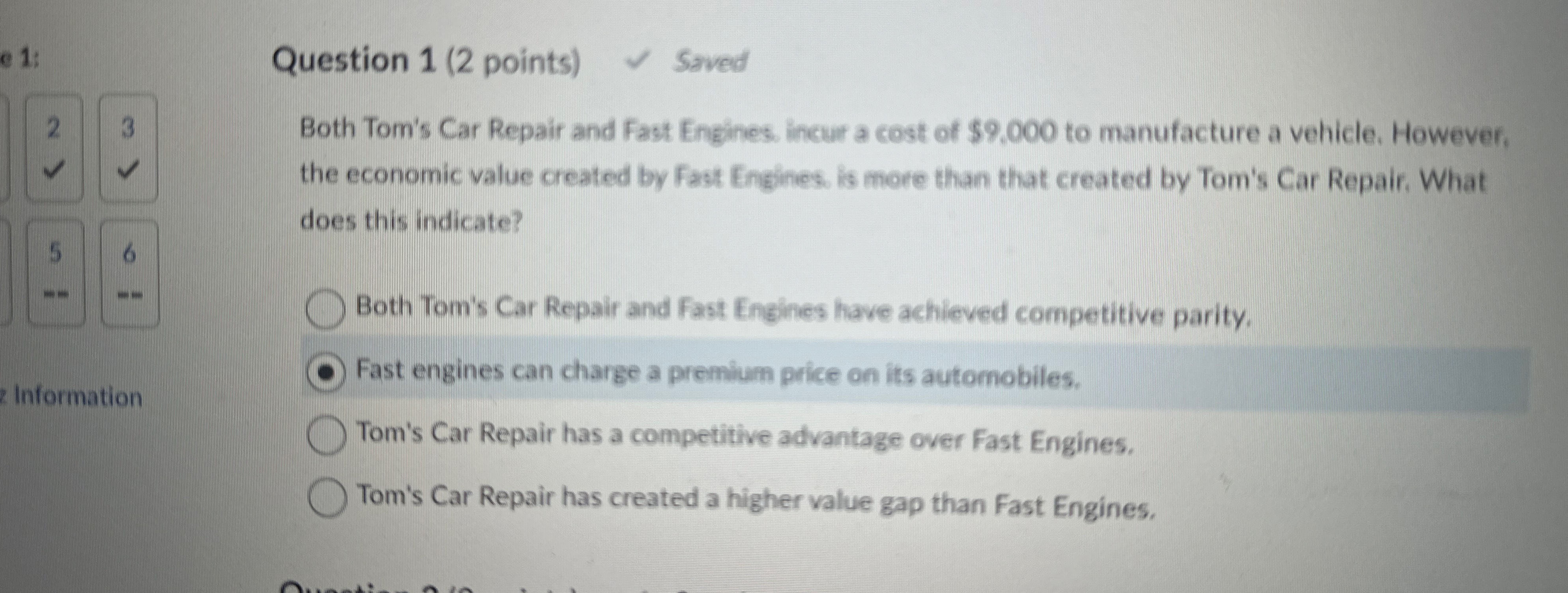 Question 1 ( 2 points ) Saved 2 3 Both Tom's Car