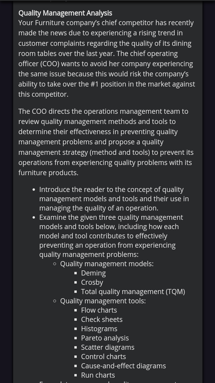 Quality Management Analysis Your Furniture
