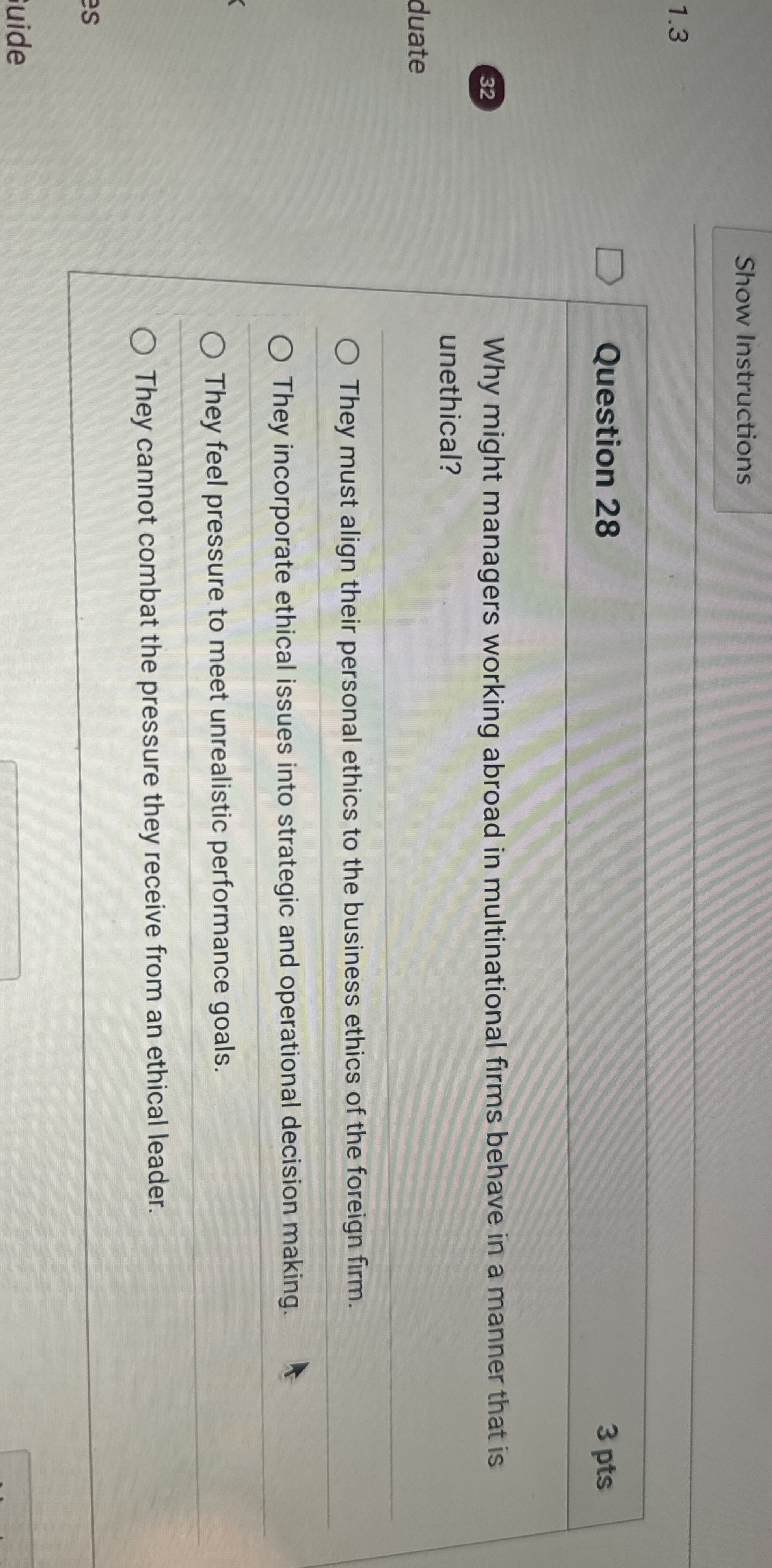 Show Instructions 1 . 3 Question 2 8 3 pts 3 2