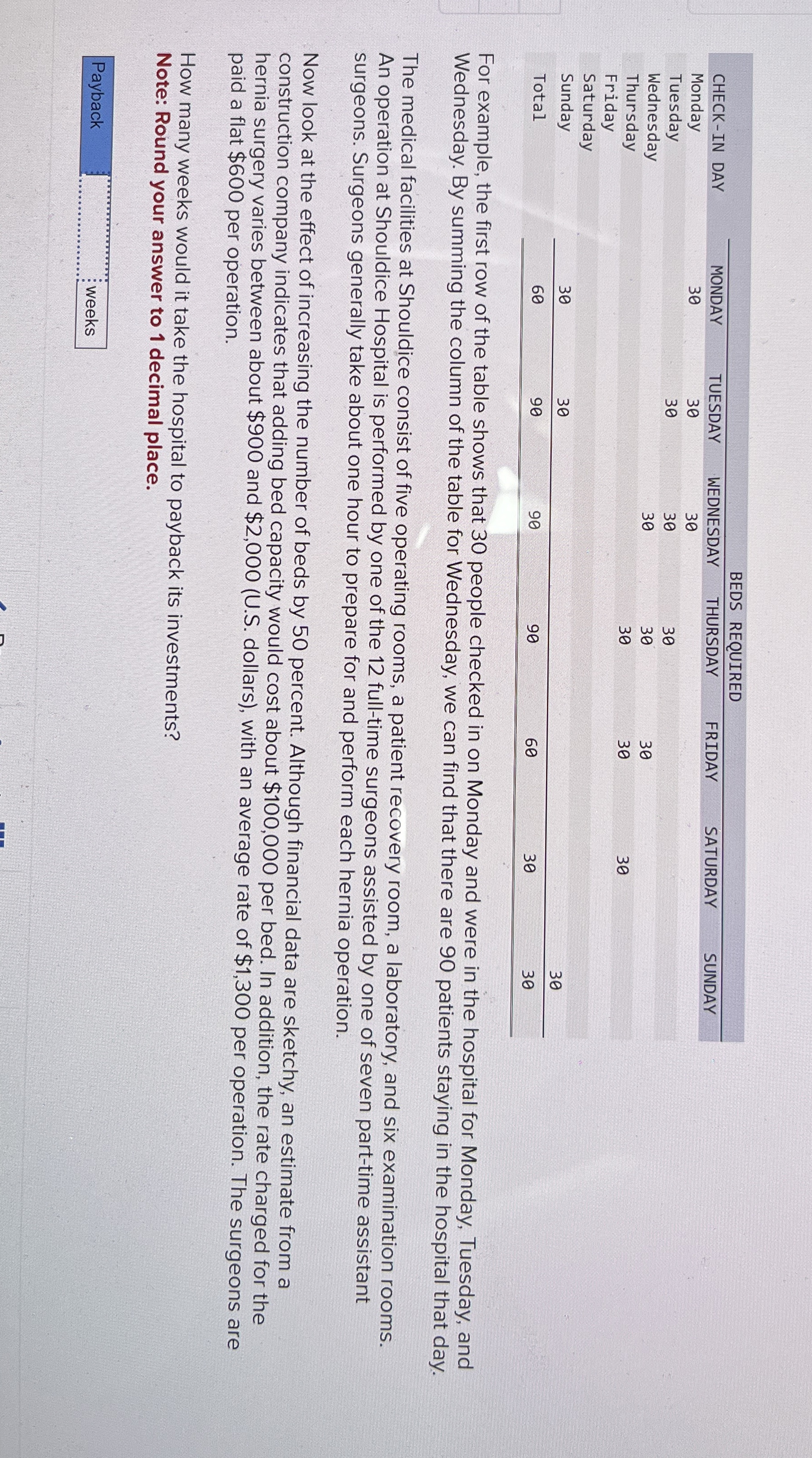 \ table [ [ , BEDS REQUIRED, ] , [ CHECK - IN