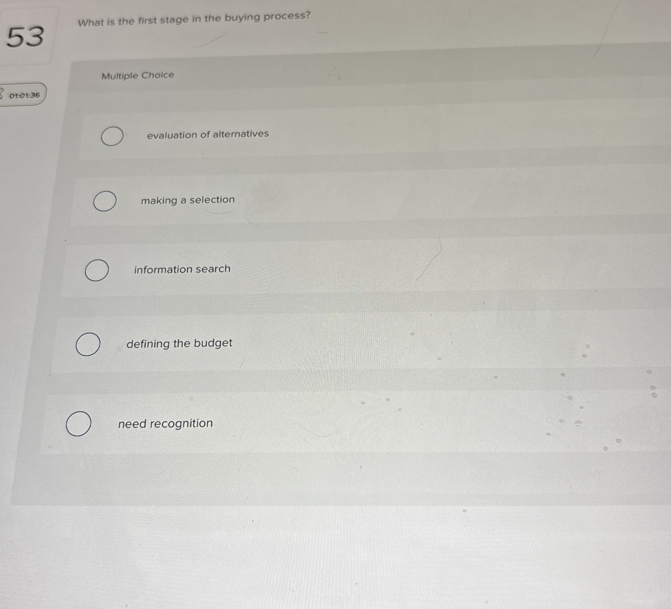 What is the first stage in the buying process?