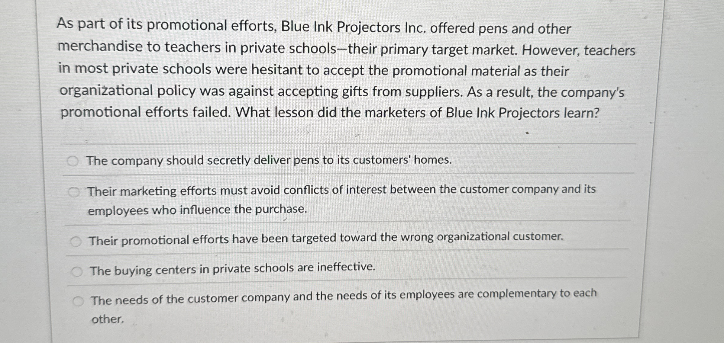 As part of its promotional efforts, Blue Ink