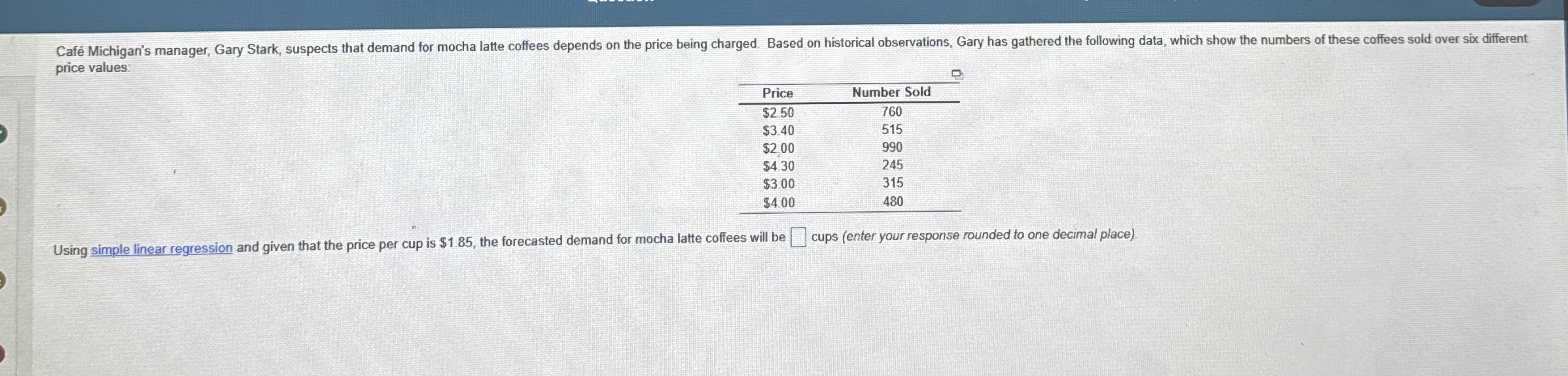 price values. \ table [ [ Price , Number Sold ] ,