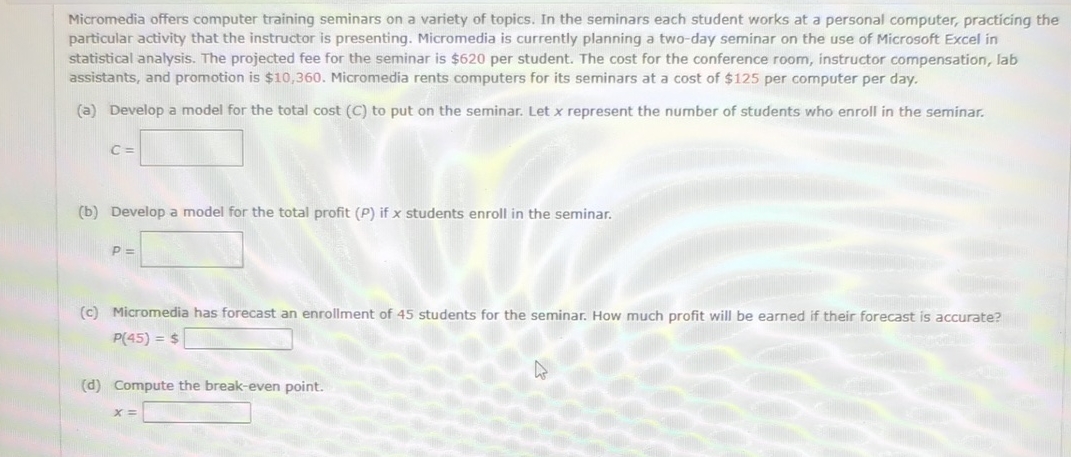( a ) Develop a model for the total cost ( C ) to