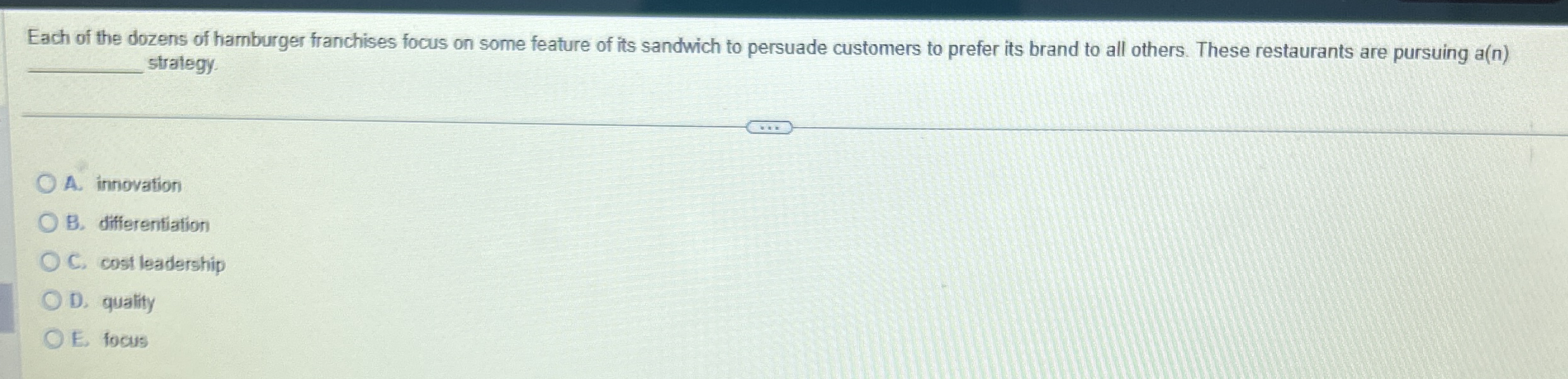 Each of the dozens of hamburger franchises focus