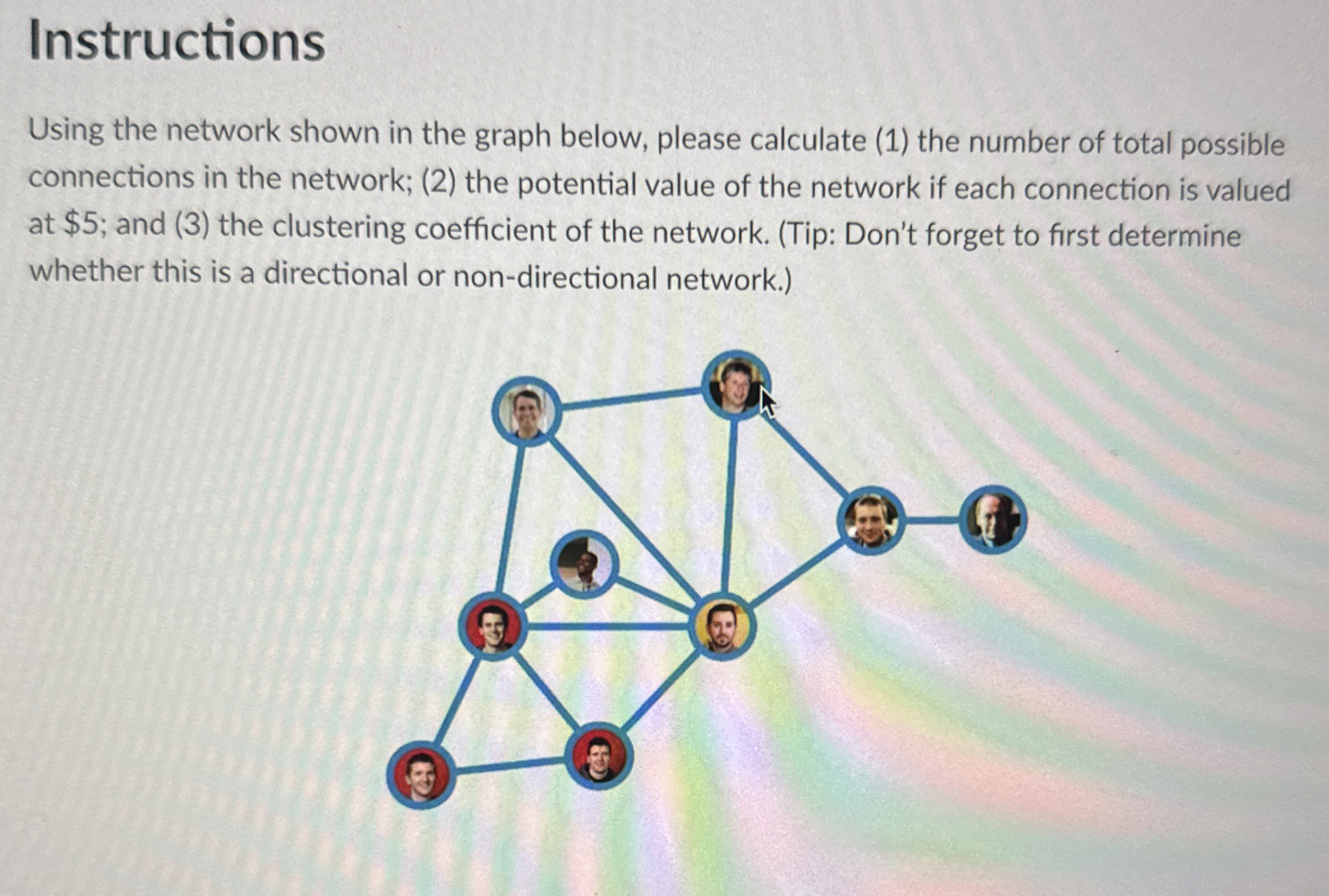 Instructions Using the network shown in the graph