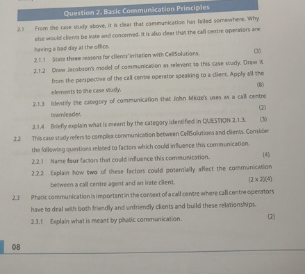 Question 2 . Basic Communication Principles 2 . 1