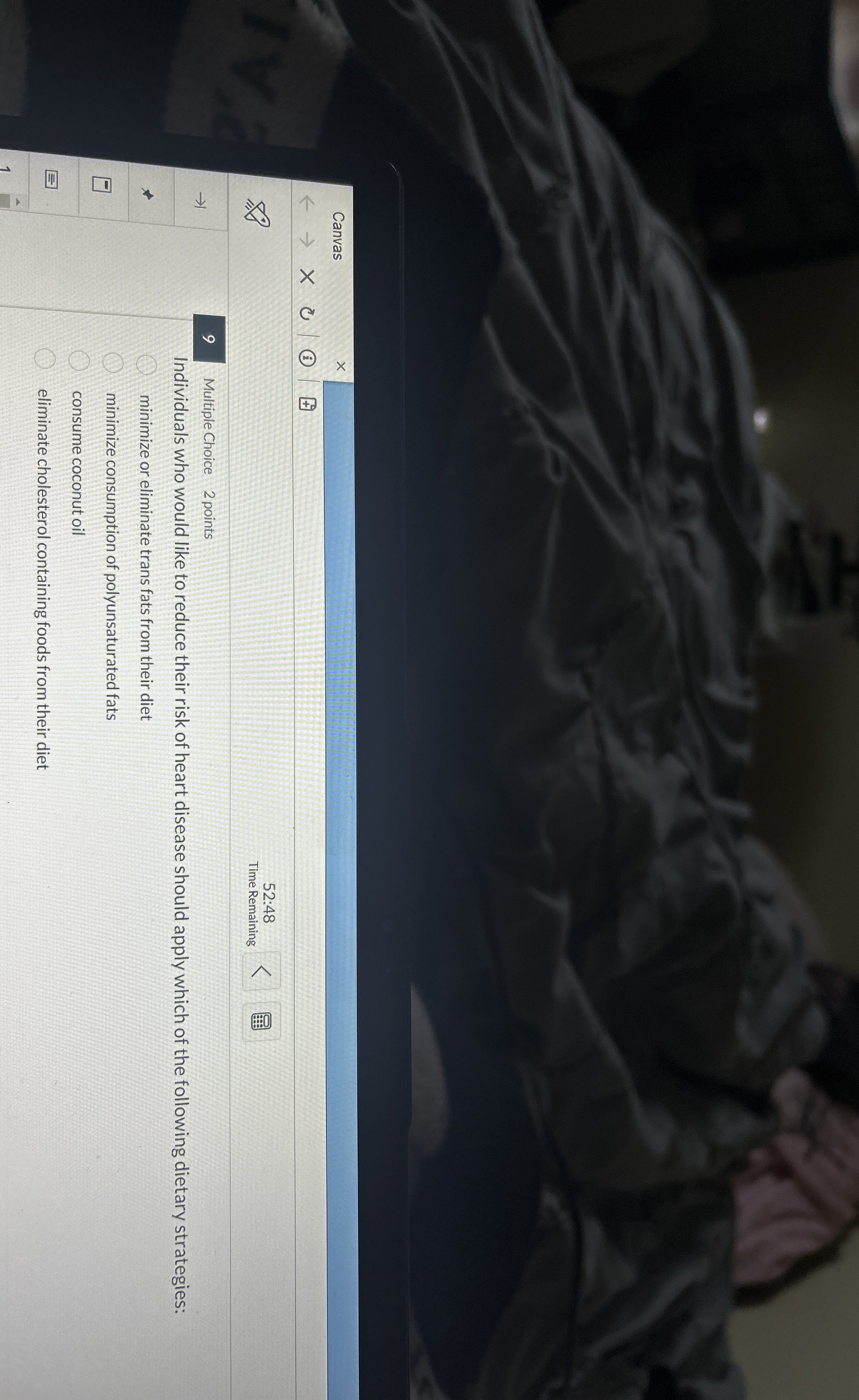 Canvas 5 2 : 4 8 Time Remaining 9 Multiple Choice