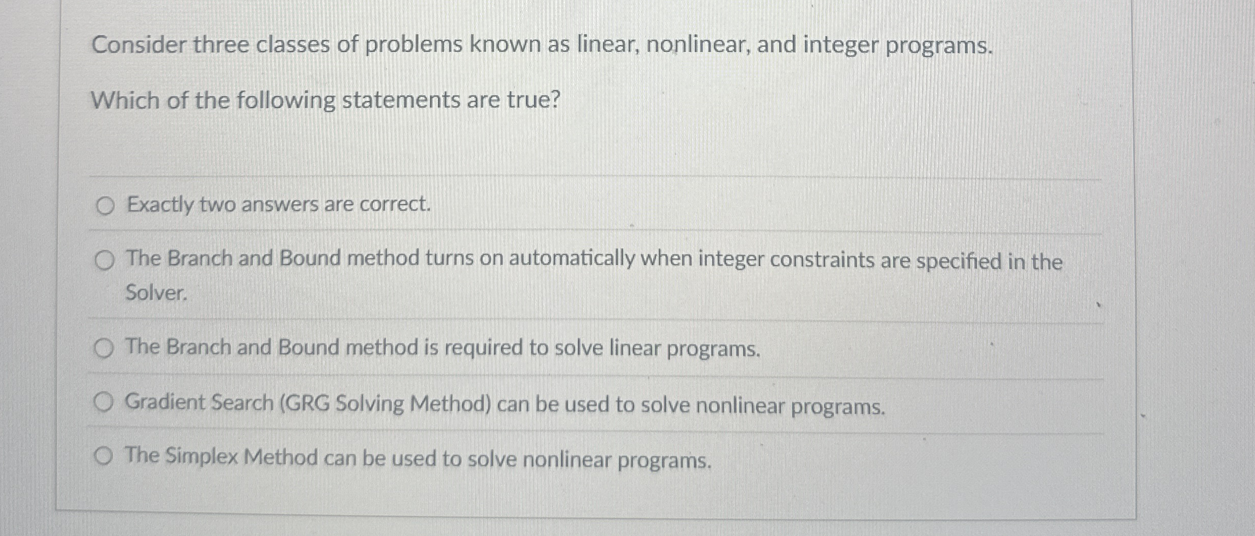 Consider three classes of problems known as