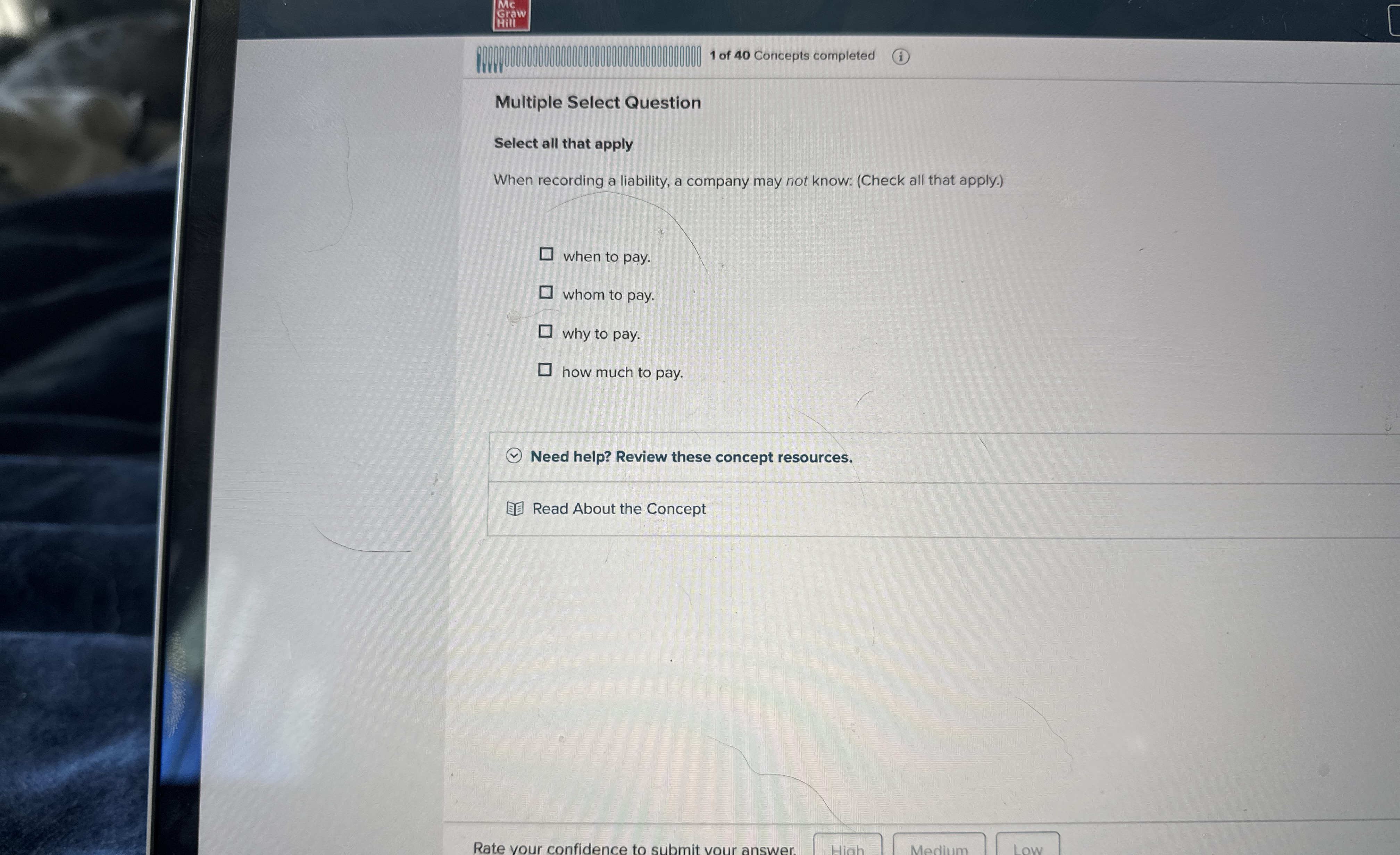 Mc Craw 1 of 4 0 Concepts completed Multiple