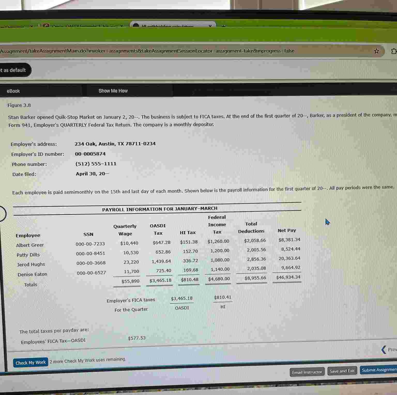 Using Form 9 4 1 below, prepare the return based