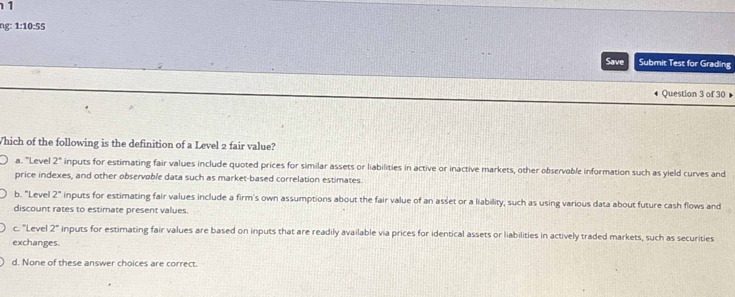 1 ng: 1 : 1 0 : 5 5 Question 3 of 3 0 Thich of