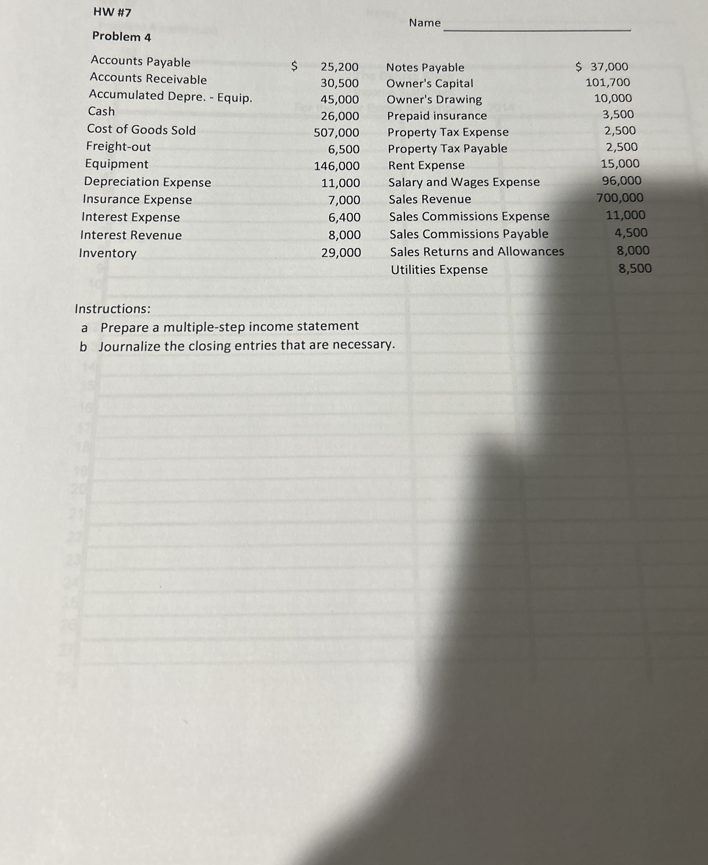 HW # 7 Problem 4 Name \ table [ [ Accounts