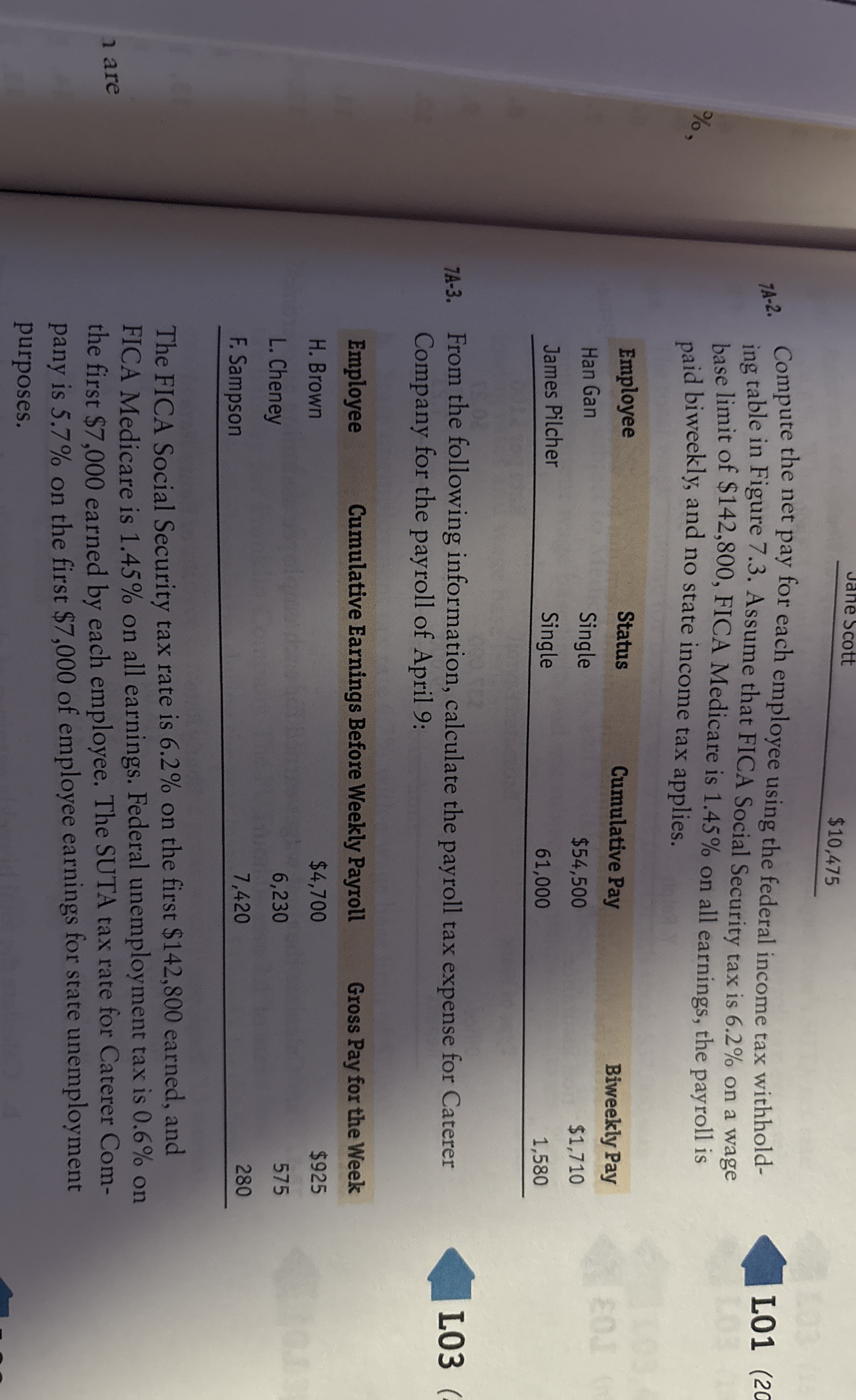 TA - 2 . Compute the net pay for each employee