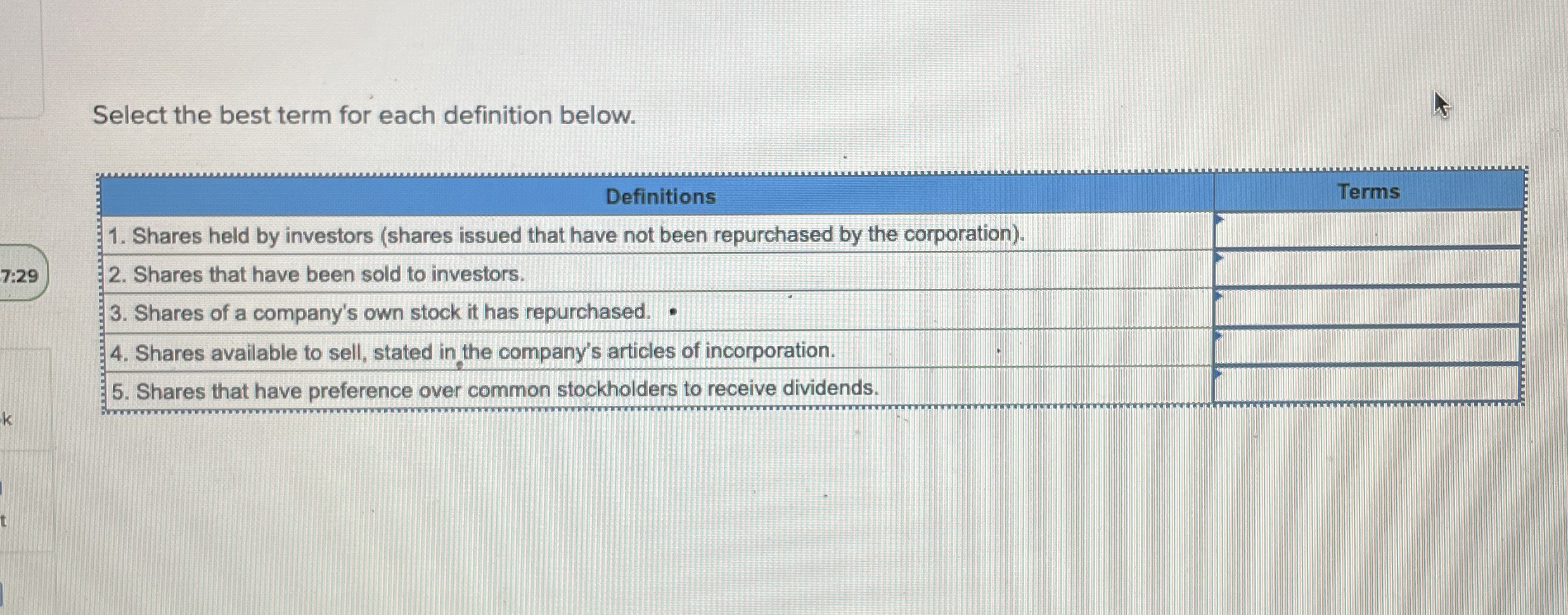 Select the best term for each definition below. 7