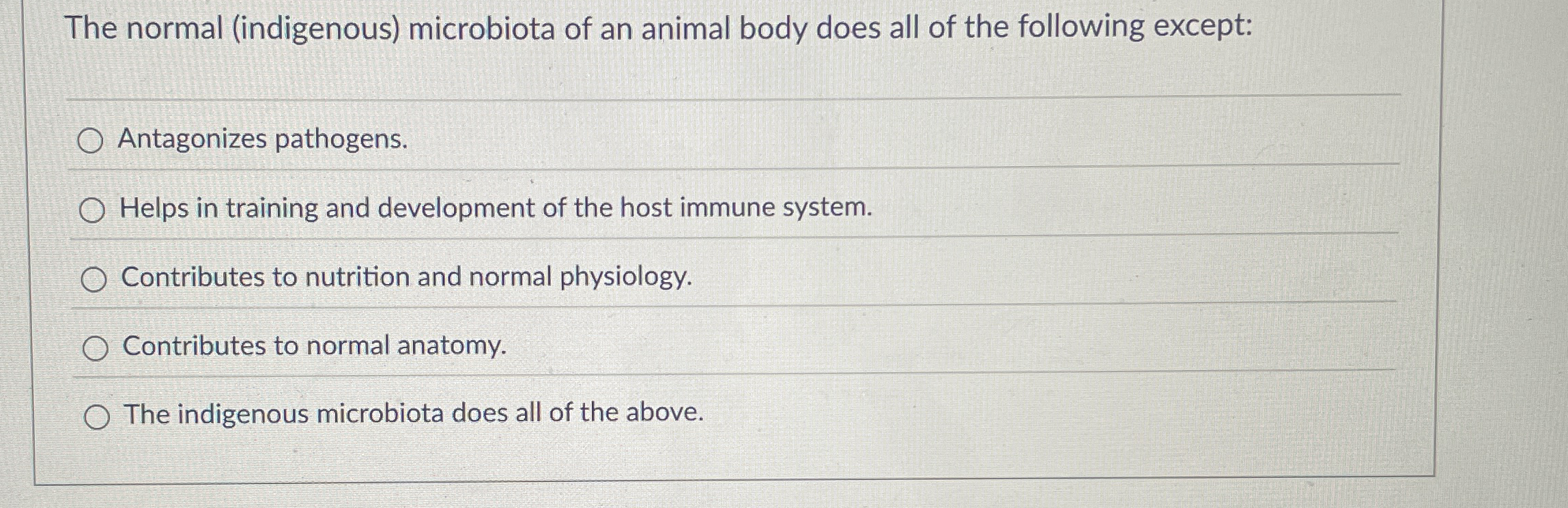 The normal ( indigenous ) microbiota of an animal