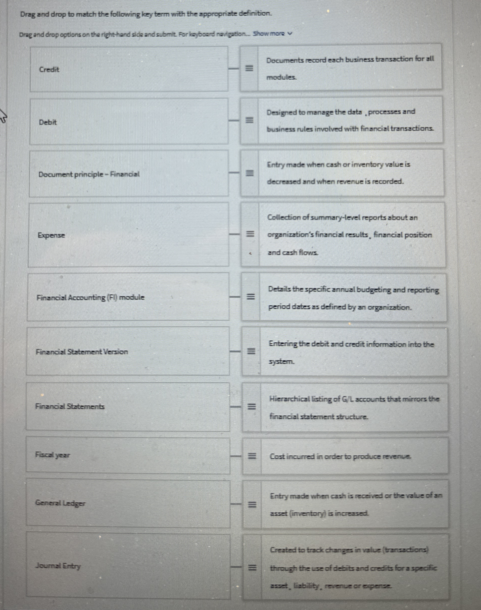 Drag and drop to match the following key term