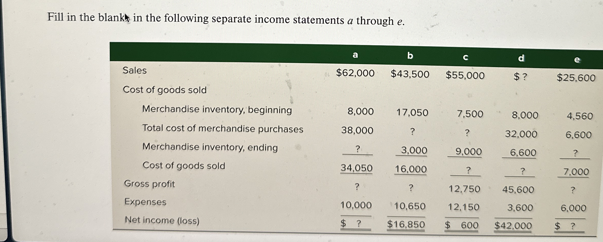 Fill in the blank in the following separate