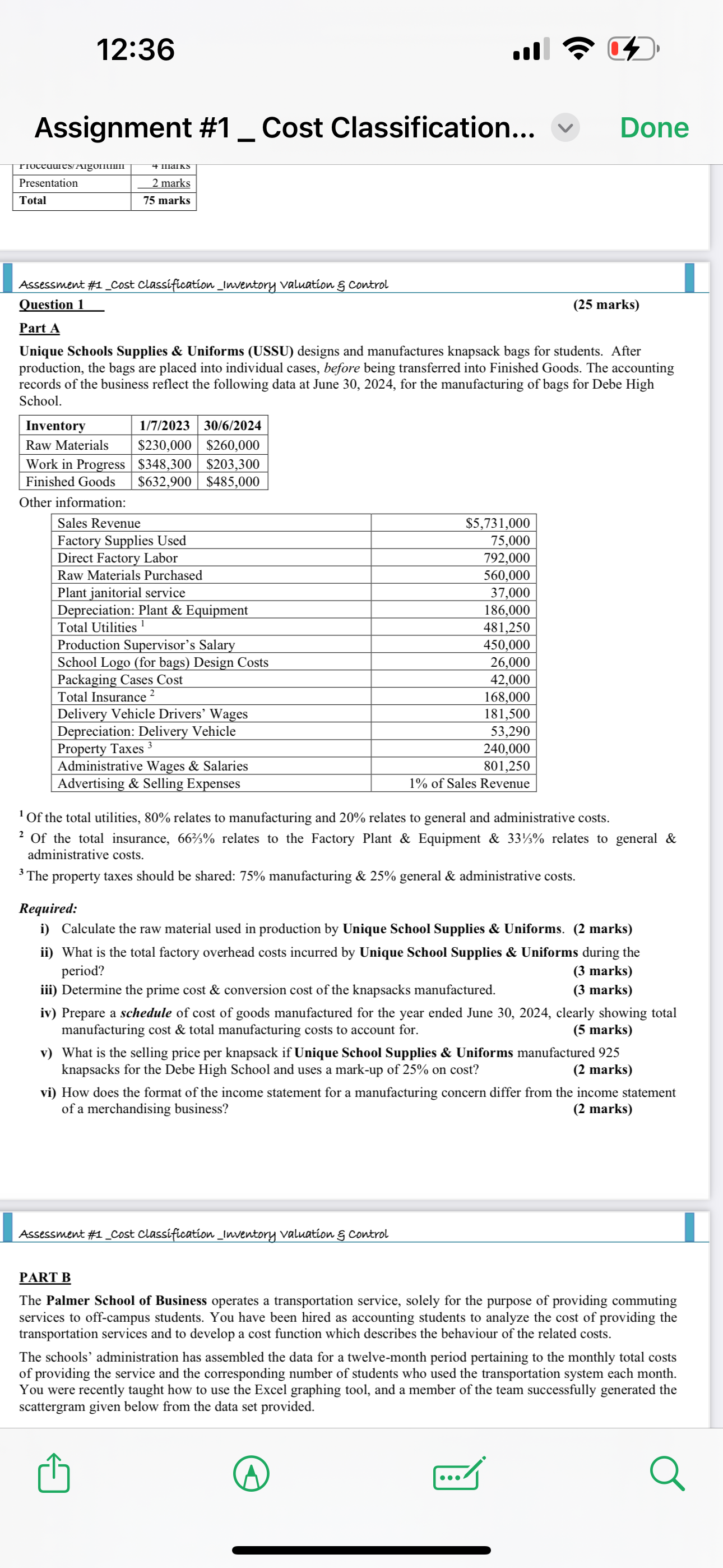 12:36 Assignment #1 _ Cost Classification... v