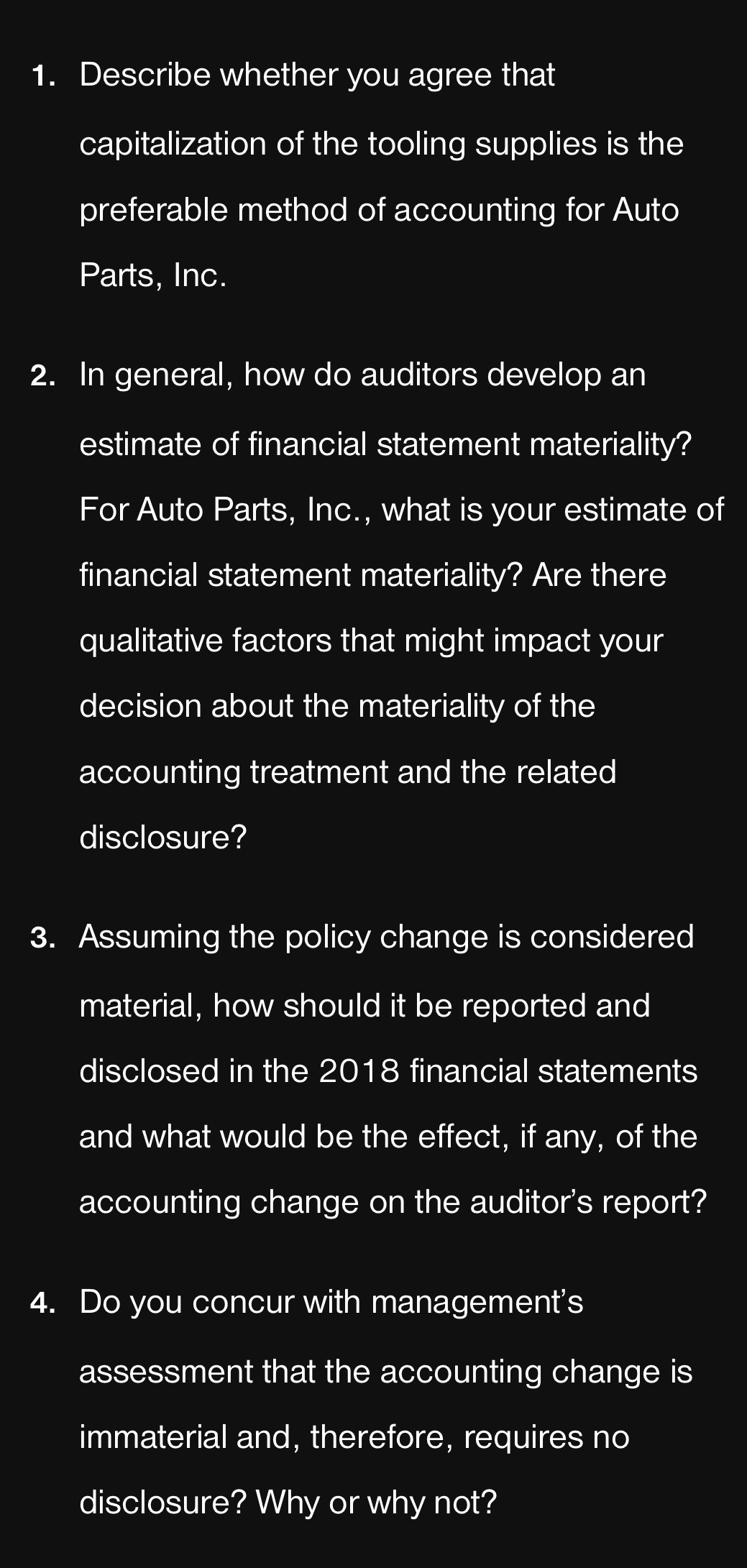 Case 12.2 Auto Parts Inc. Auditing Cases: An