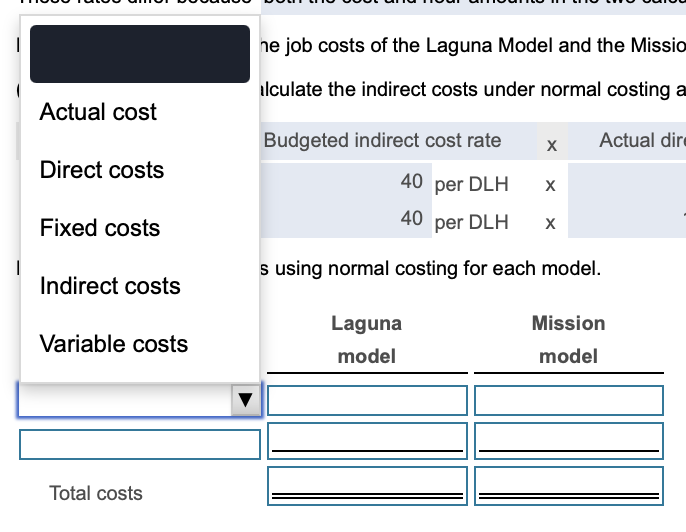 Now calculate the total costs using normal