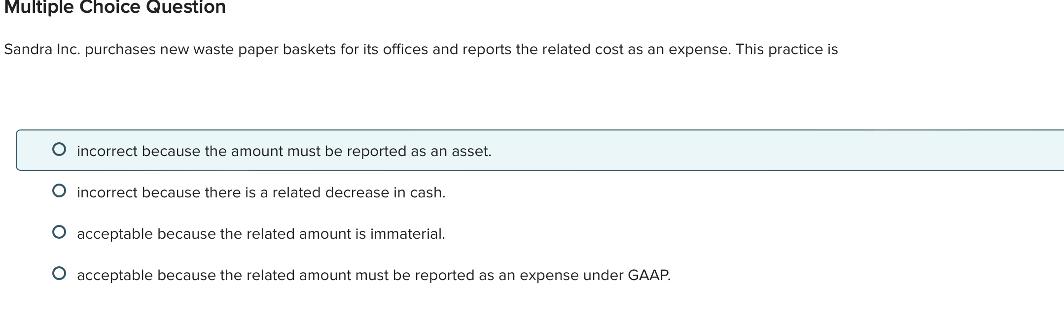answer this Multiple Choice Question Sandra Inc.