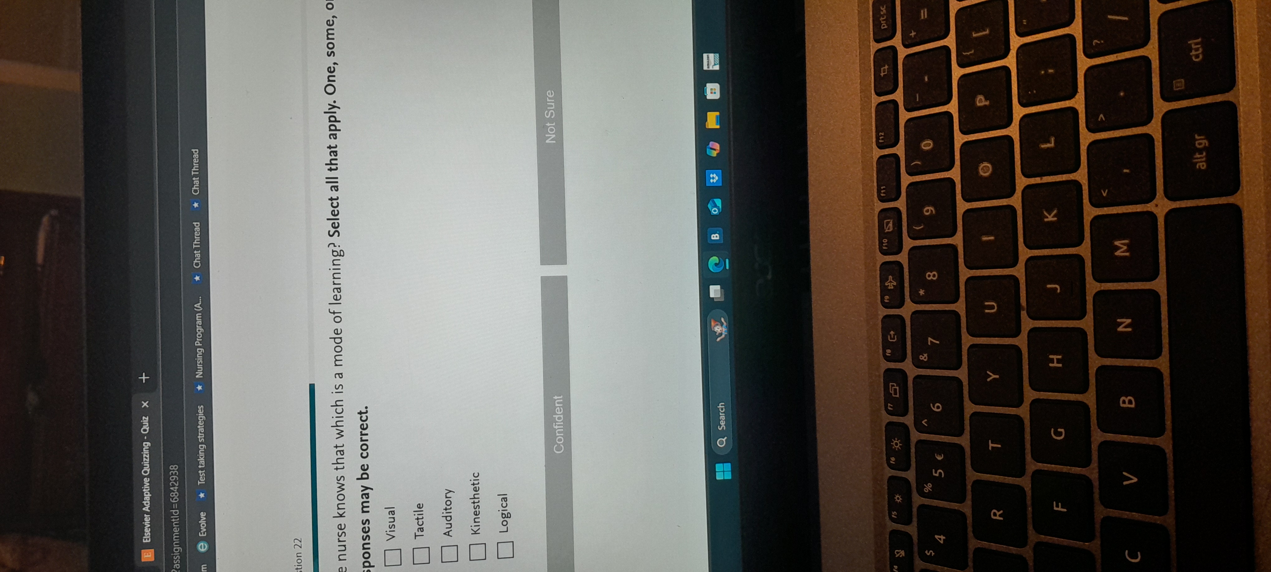 A E Elsevier Adaptive Quizzing - Quiz x +