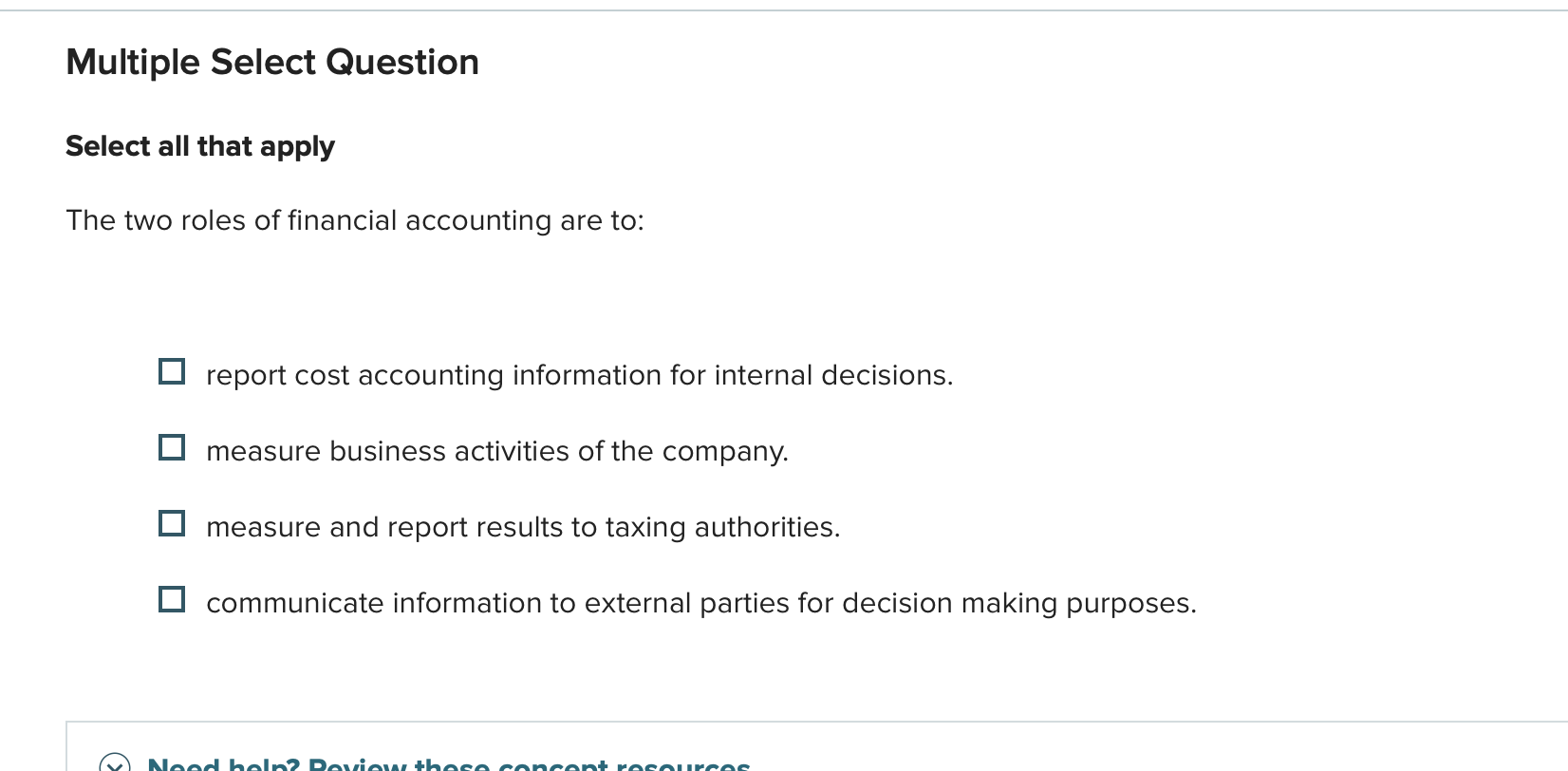 answer this Multiple Select Question Select all
