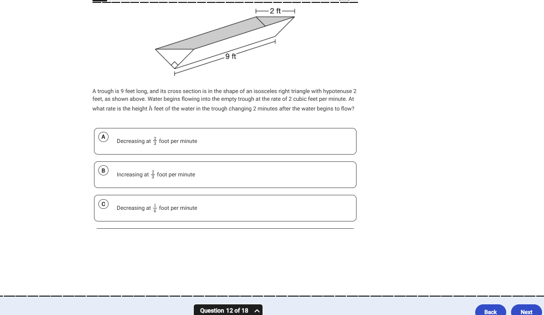 ANS 2 ft 9 ft A trough is 9 feet long, and its