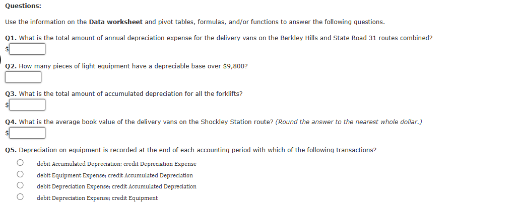 Questions: Use the information on the Data