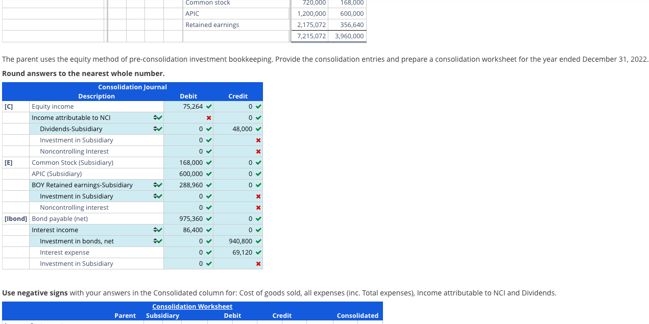 Consolidation worksheet for gain on constructive