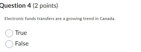 college accounting Question 4 (2 points)