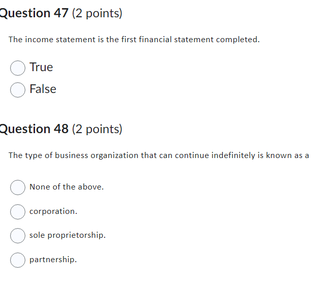 college accounting Question 47 (2 points) The