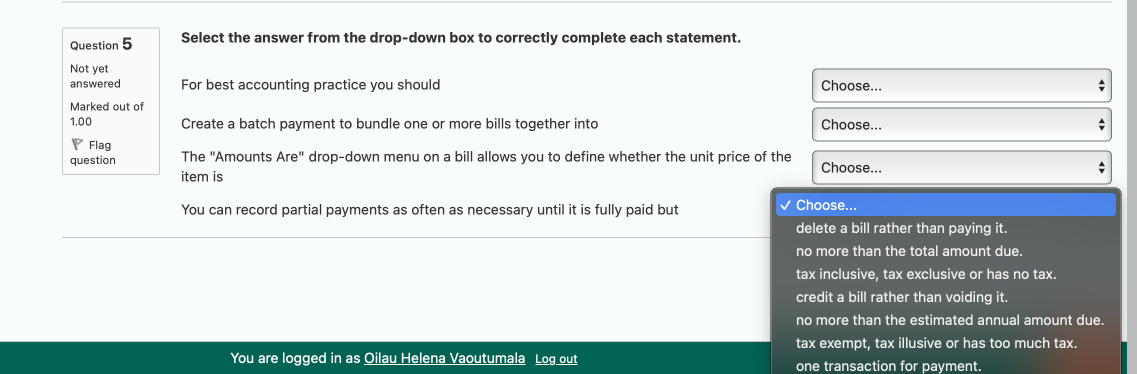 Question 5 Select the answer from the drop-down