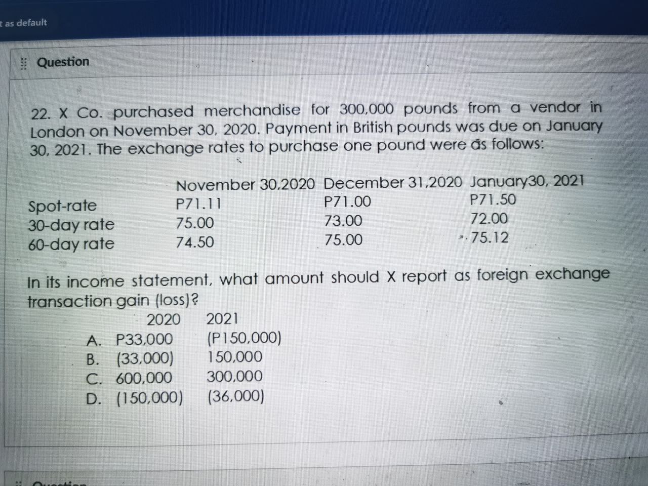 In its income statement , what amount should X