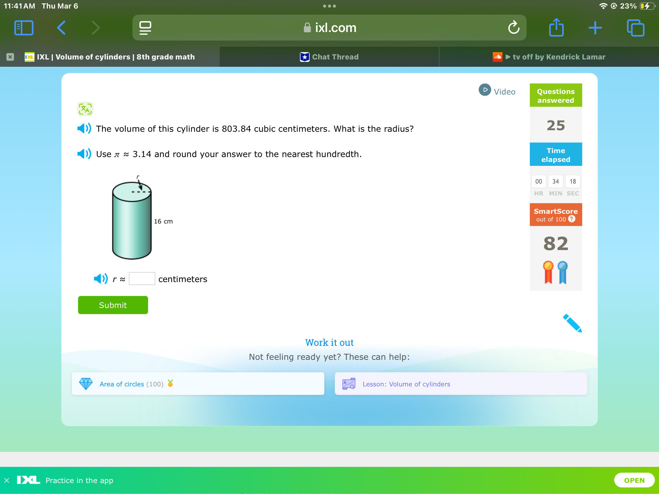 O 11:41AM Thu Mar 6 . . . @ 23% 14 ixl.com + x Da