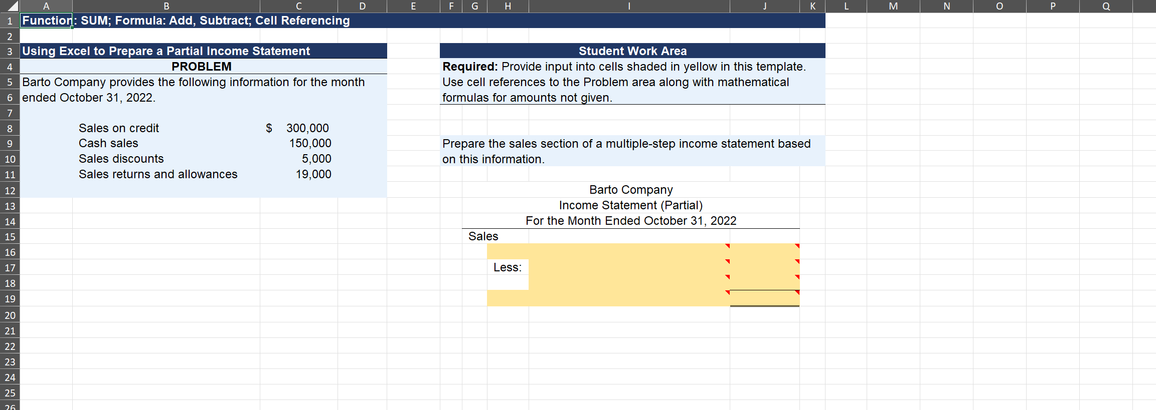 A B C D E F G M N O P Q 1 Function: SUM; Formula: