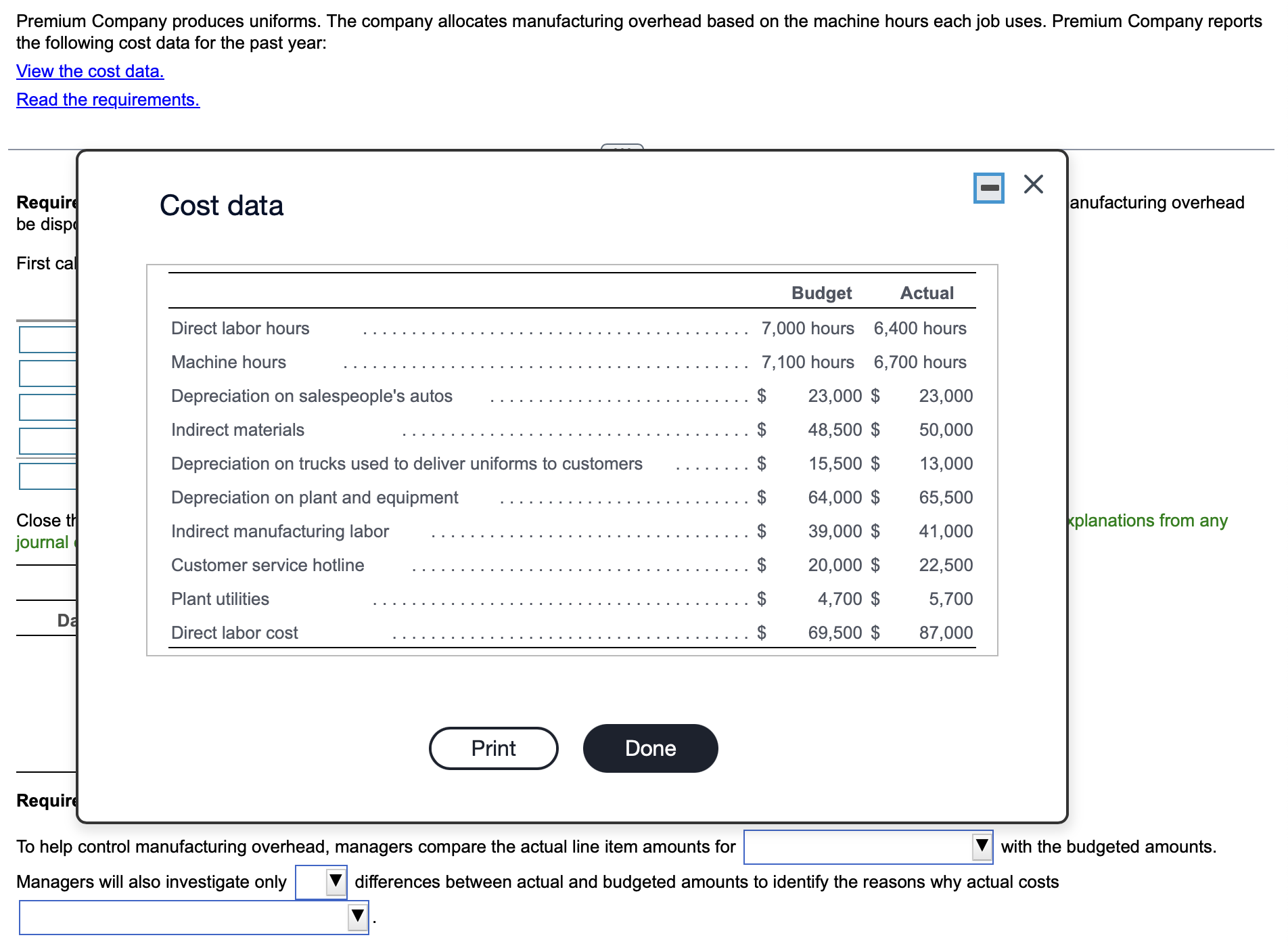 answer these requirements using the given