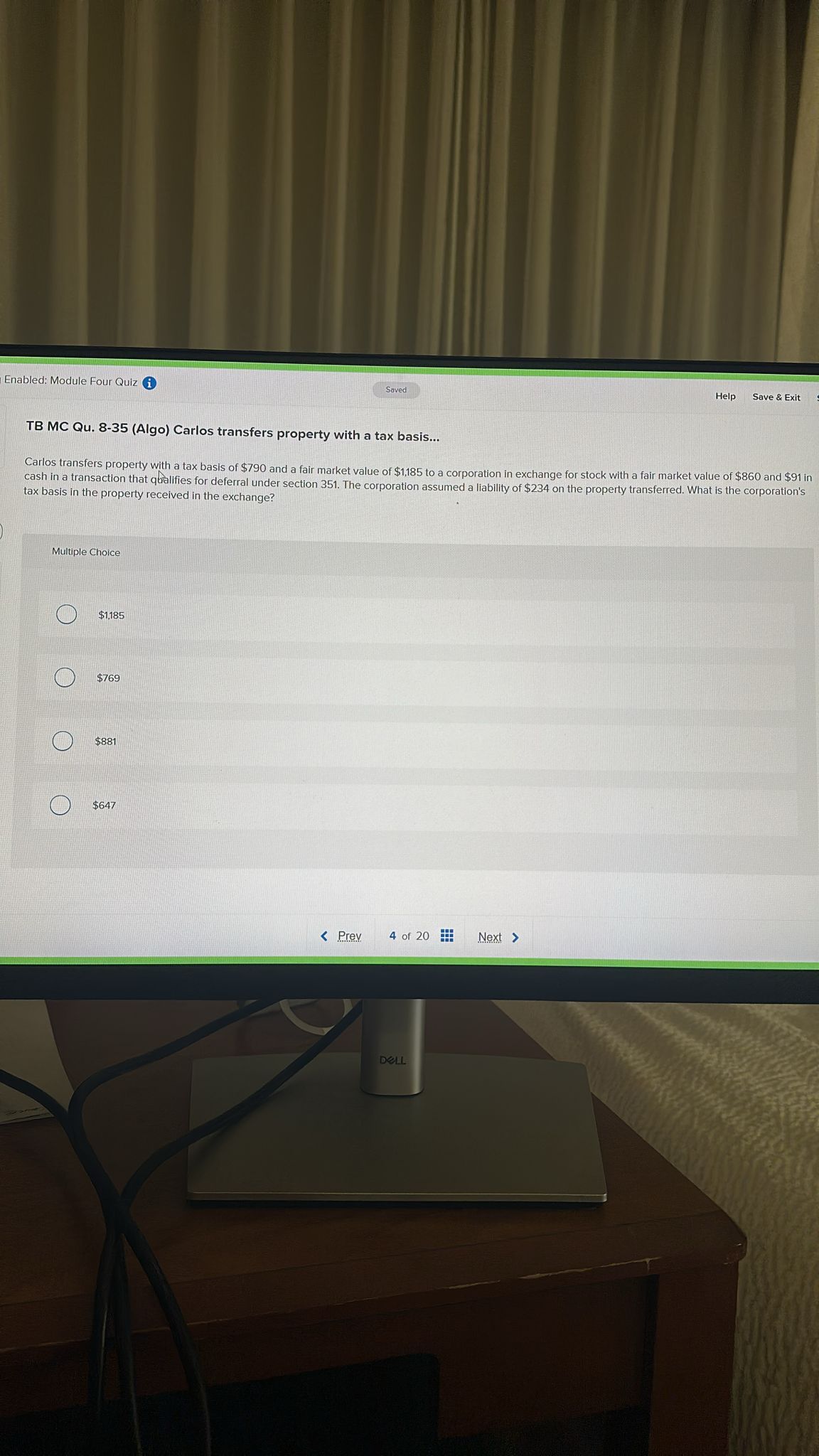 Enabled: Module Four Quiz Saved Help Save & Exit