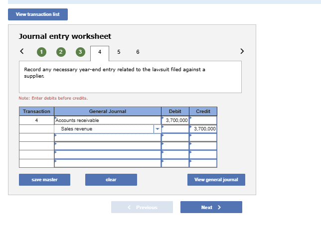 rectifica las cuentas View transaction list