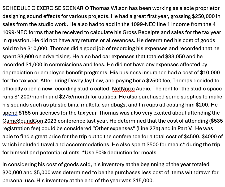 SCHEDULE C ASSIGNMENTChoose one ? 2 pointsTo