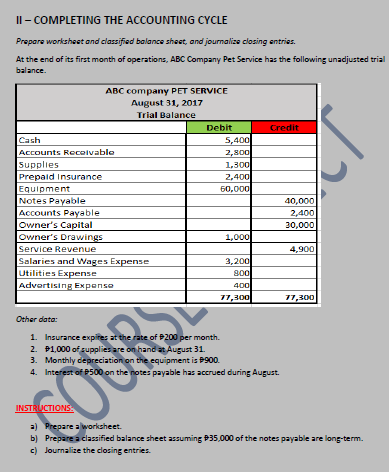II - COMPLETING THE ACCOUNTING CYCLE Prepare