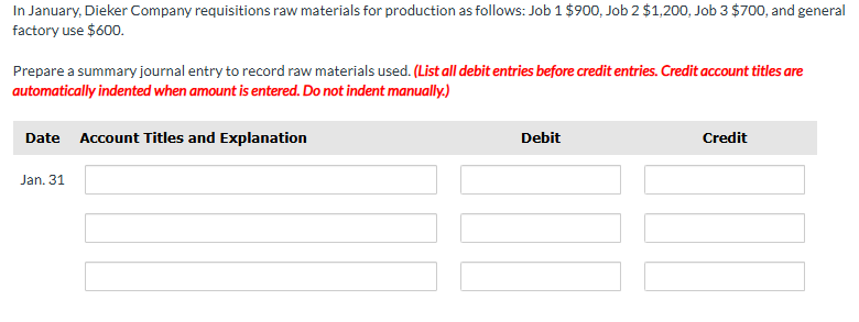 Prepare a summary journal entry to record raw