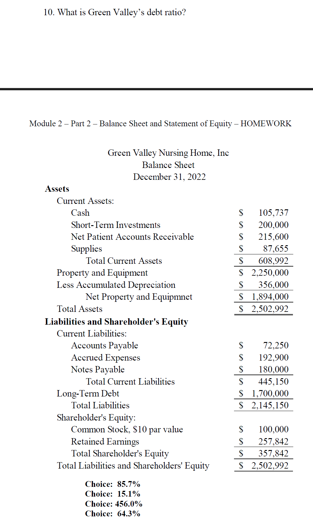 10. What is Green Valley's debt ratio? Module 2