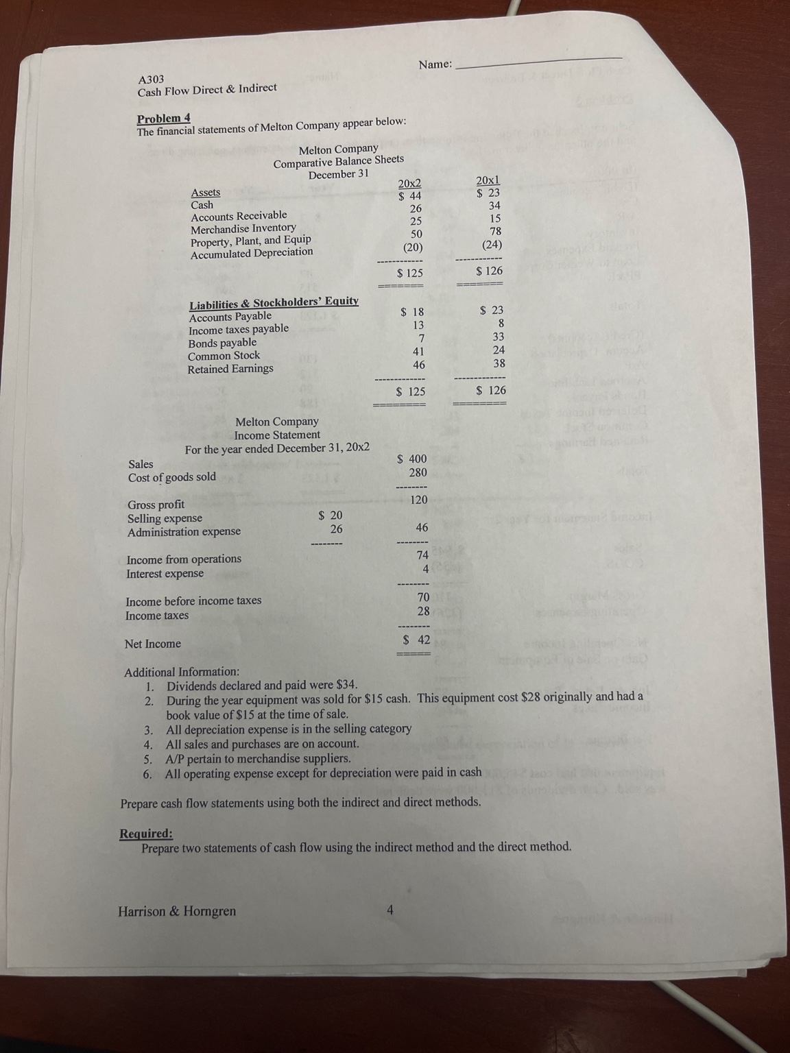 help me create a statement of cash flows using