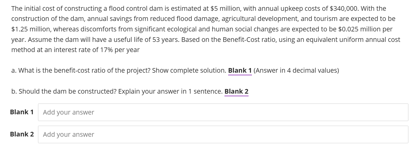 answer this The initial cost of constructing a